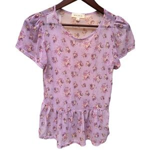 Pie In The Sky Sheer Floral Babydoll Top Small